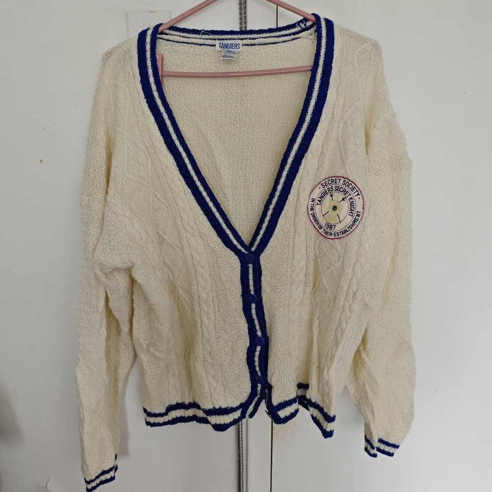 VTG Tangiers Cream and Blue men's wool cardigan